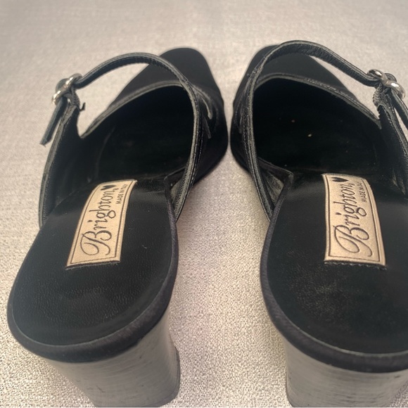 Vintage Brighton black Italian leather & silk heels w/ silver heart buckle - Picture 4 of 12